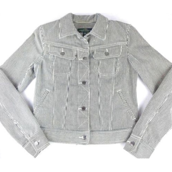 black and white striped denim jacket